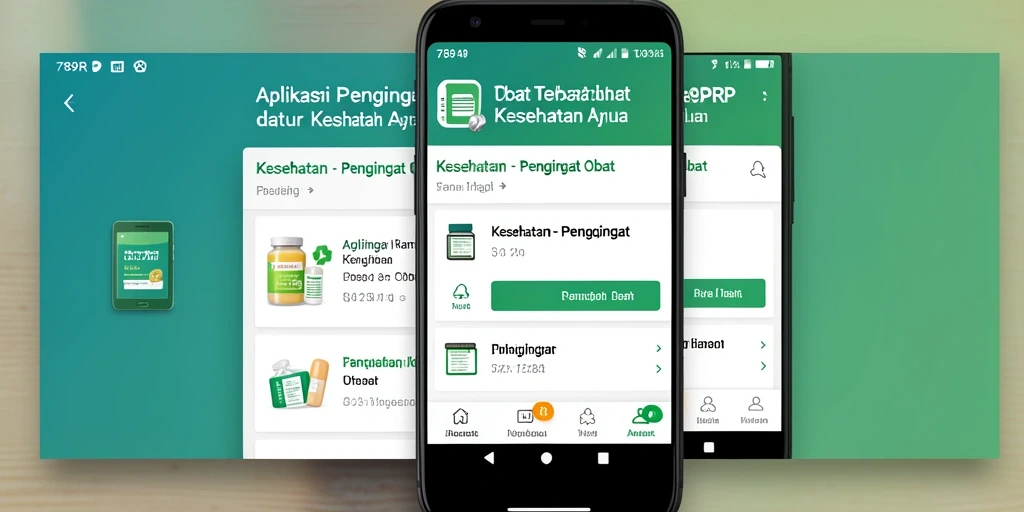Tampilan antarmuka aplikasi Pengingat Obat 789RP yang informatif.