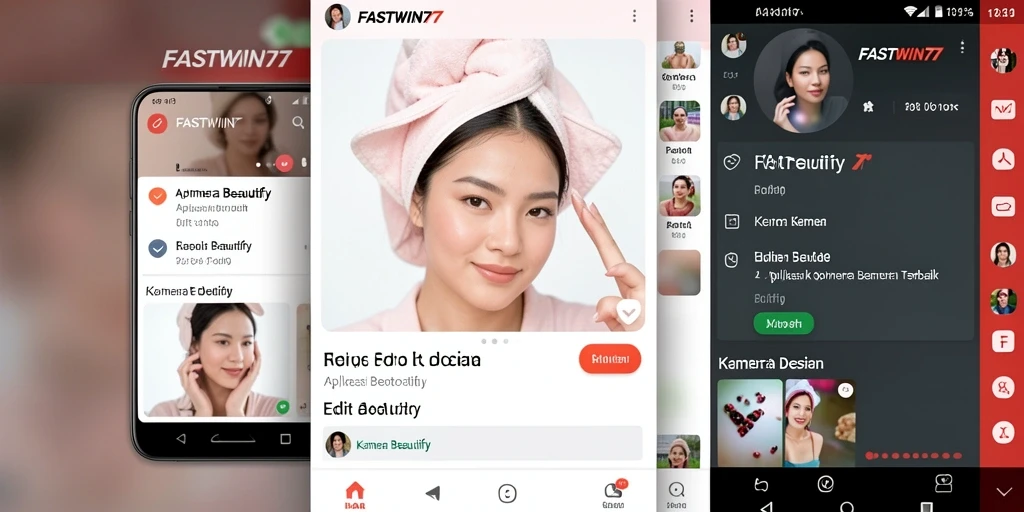 Tampilan antarmuka utama FASTWIN77 dengan fitur Kamera Beautify yang menarik.