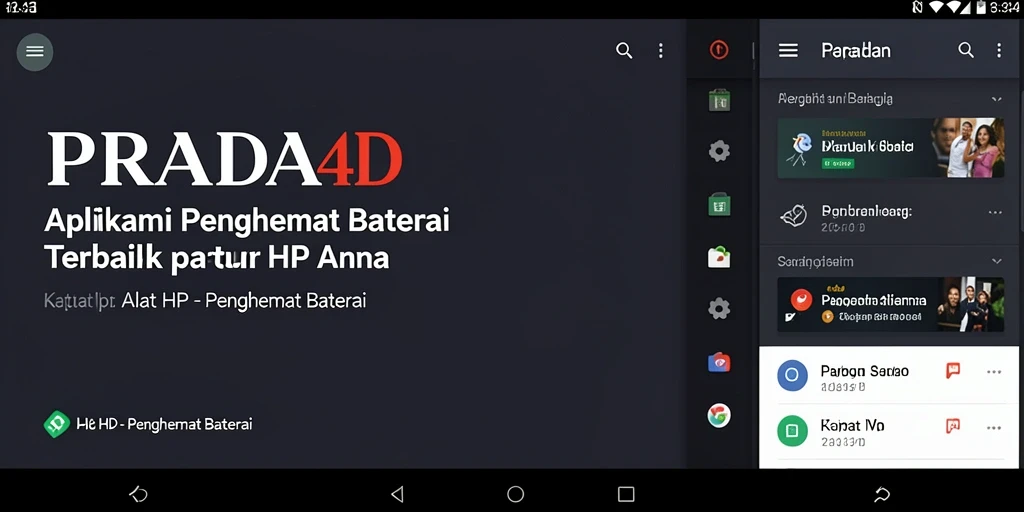 Antarmuka aplikasi PRADA4D yang menampilkan fitur Penghemat Baterai.