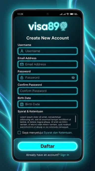Cara Registrasi Akun Baru visa89 untuk Android